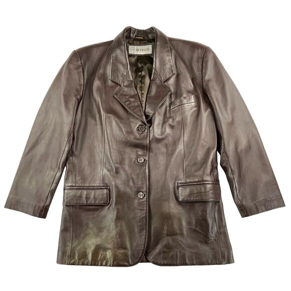 FIELDER | Genuine Brown Leather Size 12 Men's Collared Coat Biker Jacket - Picture 1 of 11